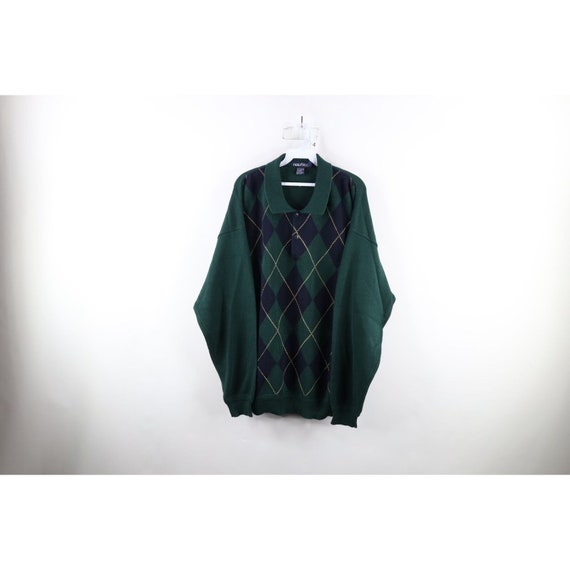 90s Nautica Mens 2XL Faded Argyle Diamond Knit Col