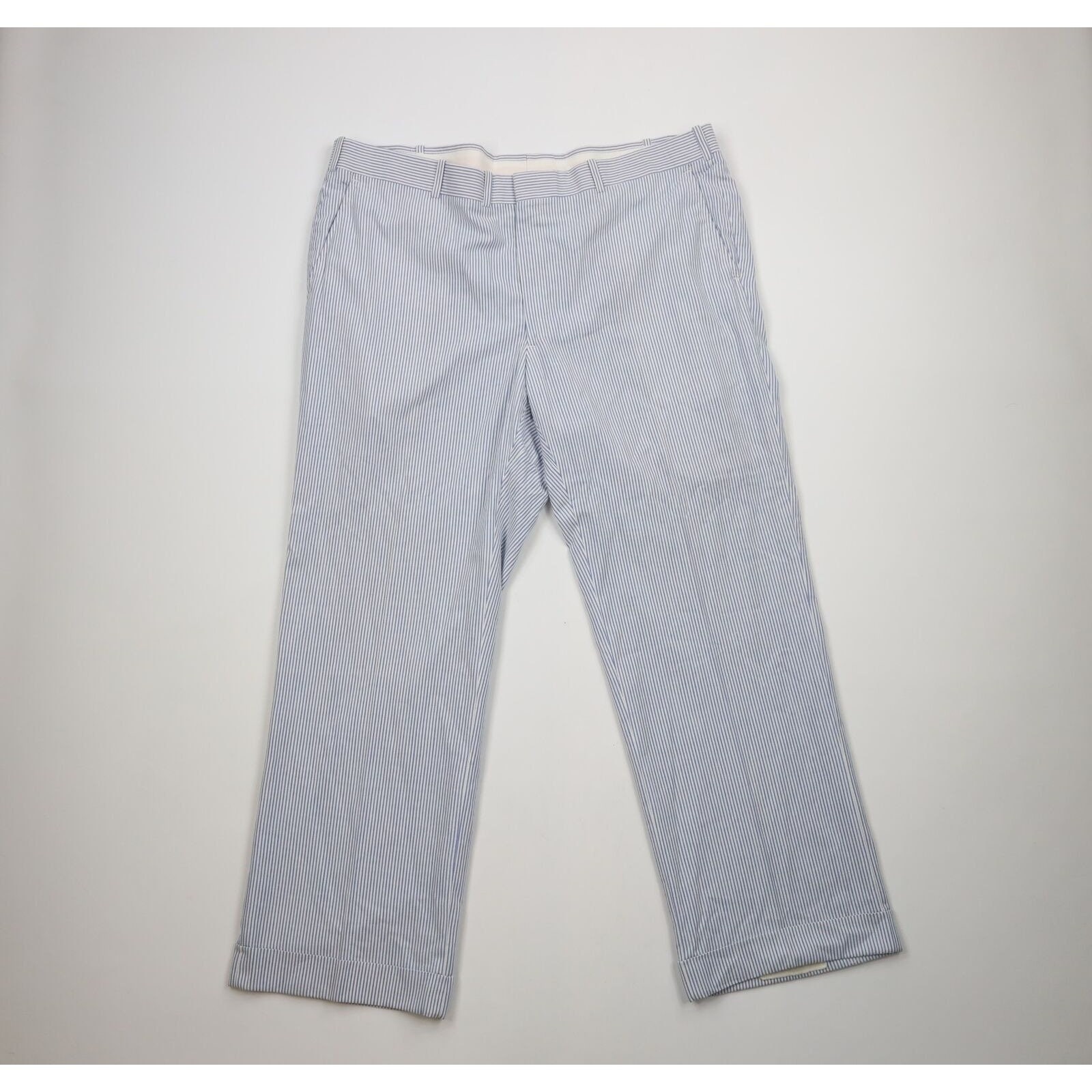 60s 70s Streetwear Mens 42x30 Pinstriped Seersucker Bell
