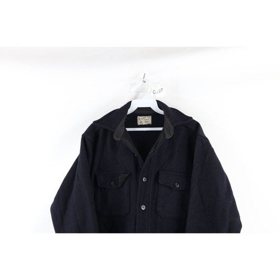 50s Streetwear Mens 15 Navy Wool CPO Button Shirt Jacket Navy Blue