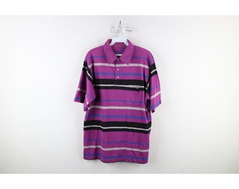 90s Streetwear Mens Large Faded Striped Color Block Knit Polo Shirt, Vintage Striped Knit Polo Shirt, 1990s Color Block Polo, Vintage Polo