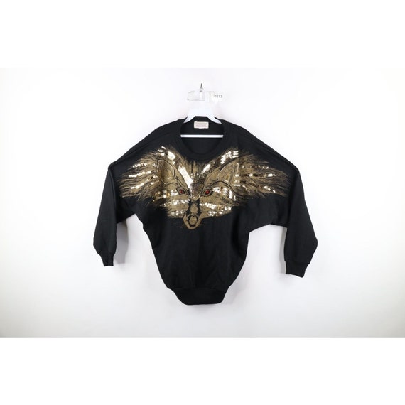 90s Streetwear Womens 2XL Distressed Sequin Fox F… - image 1