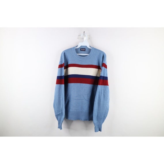 70s Streetwear Mens Medium Striped Color Block Kni