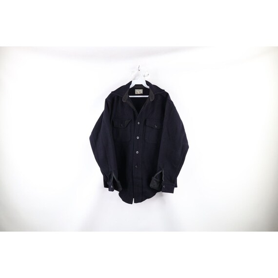 50s Streetwear Mens 15 Navy Wool CPO Button Shirt Jacket Navy Blue