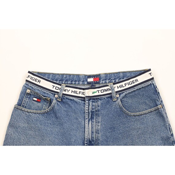 90s Tommy Hilfiger Mens 34 Faded Spell Out Baggy Denim Jean Shorts