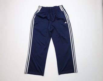 90s Adidas Mens XL Distressed Spell Out Striped Wide Leg