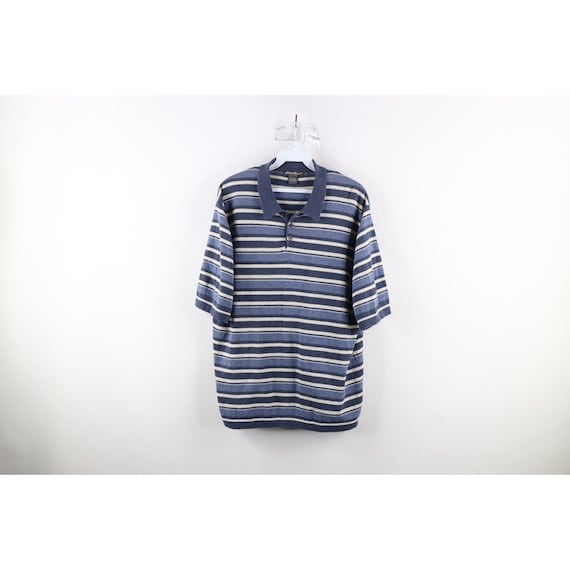 90’s Eddie Bauer Knit Polo Shirt 90s Eddie Bauer Mens Large Faded Striped Knit Collared Polo