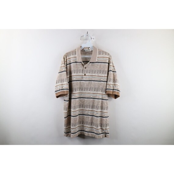 90s Streetwear Mens Large Faded Knit Striped Colla