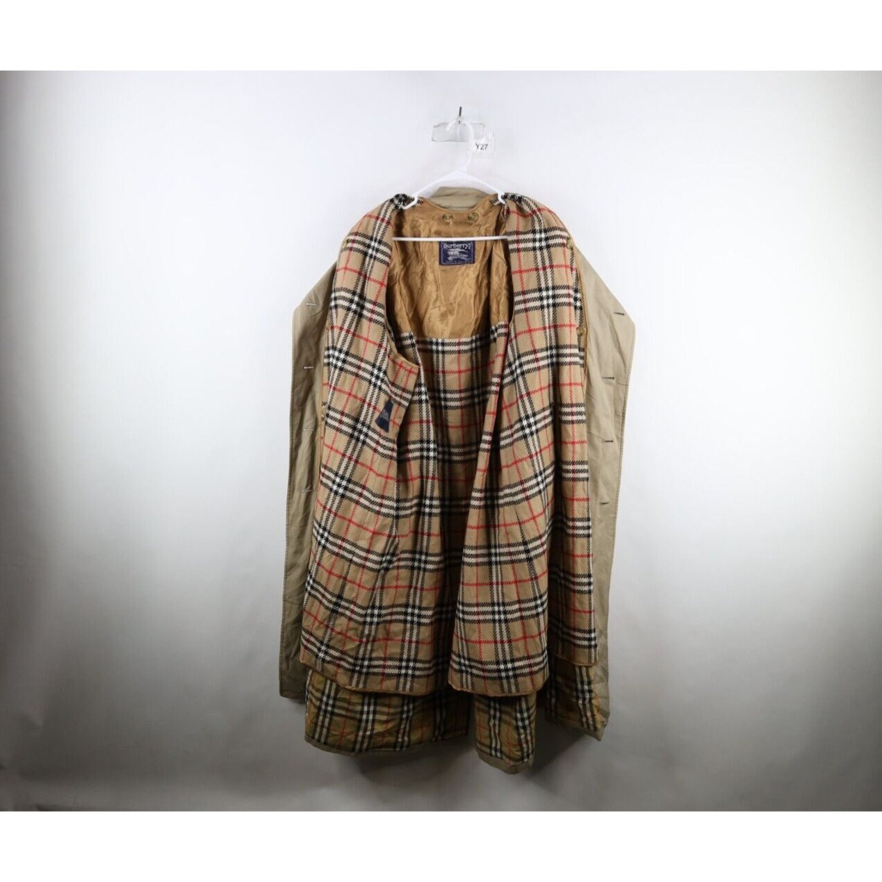 90s Burberry Mens 56 Long Novacheck Plaid Wool Lined Trench 90s Burberry Mens 56 Long Novacheck Plaid Wool Lined Trench