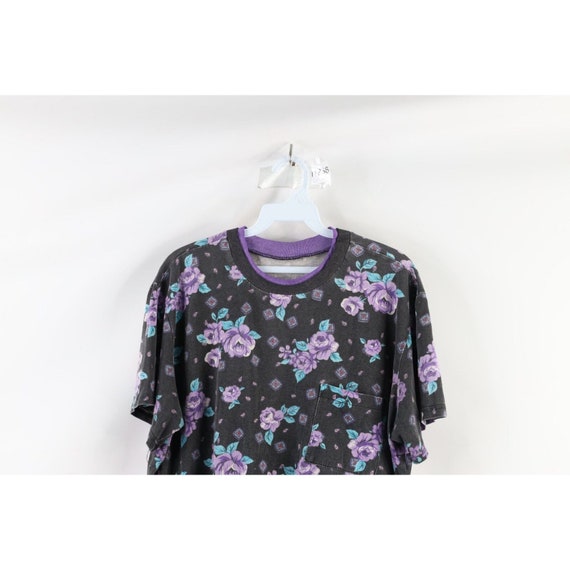 90s Streetwear Womens Large Faded Floral Flower S… - image 2