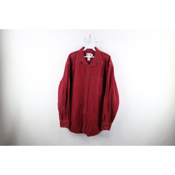 90s Streetwear Mens Large Faded Moleskin Chamois Cloth Button Shirt Red, Vintage Moleskin Button Shirt, 90s Faded Chamois Cloth Button Shirt