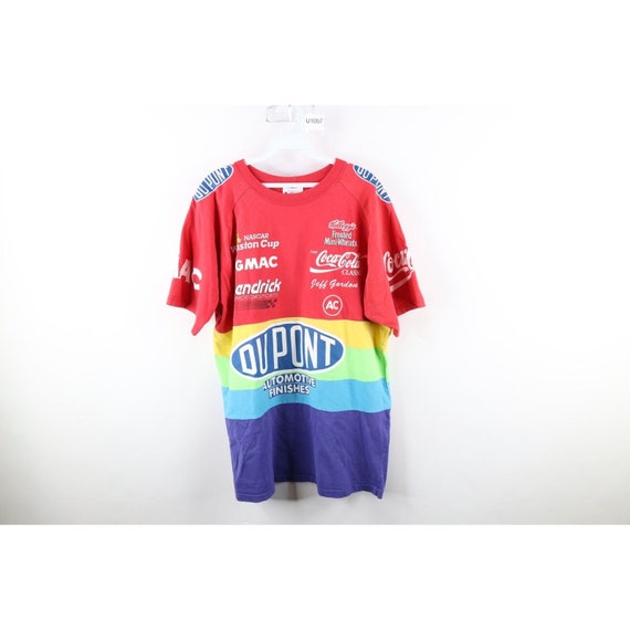90s NASCAR Mens XL Faded Spell Out Rainbow Jeff G… - image 1