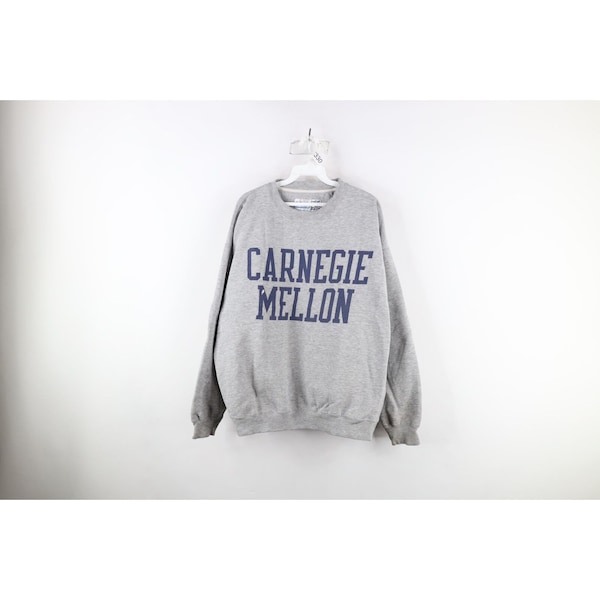 90s Mens Size Large Thrashed Spell Out Carnegie Mellon Sweatshirt Gray, Vintage Carnegie Mellon Sweatshirt, 1990s Crewneck Sweatshirt, 90s