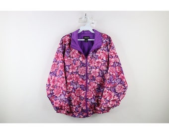 90er Jahre Streetwear Damen Medium Flower All Over Print gefütterte Windjacke, Vintage Flower Windbreaker Jacke, 1990er Jahre Floral Jacke, 1990er Jahre