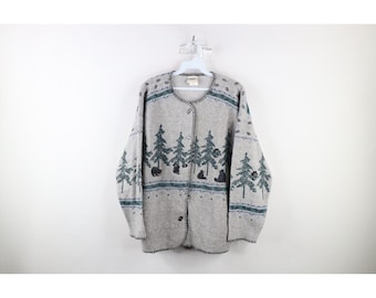 90s streetwear mujeres grande todo estampado oso polar cardigan suéter EE.UU., vintage polar cardigan suéter, suéter de vellón de oso de la década de 1990, años 90