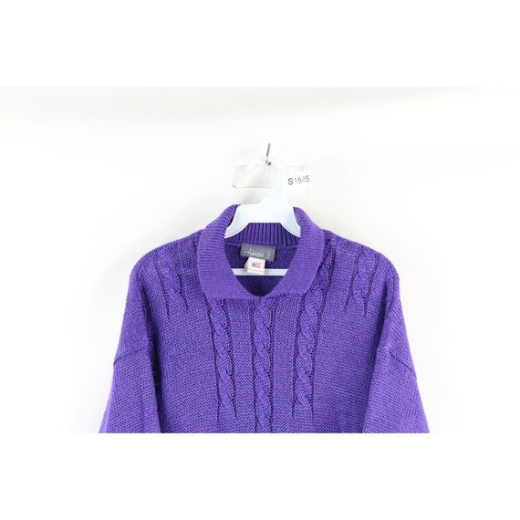 90s Streetwear Womens Large Cable Knit Collared P… - image 2