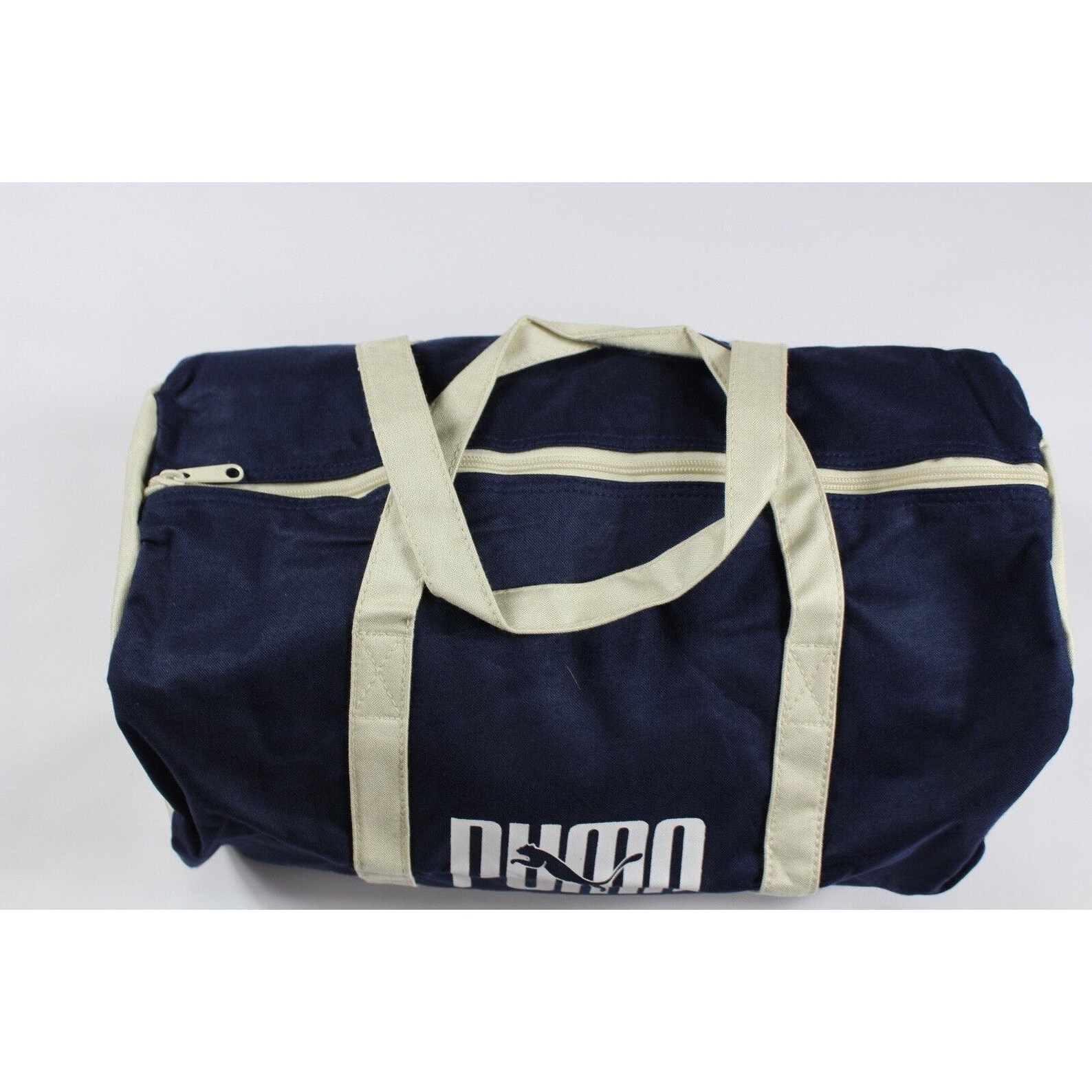 NOS Vintage 90s Puma Spell Out Duffle Duffel Bag Handled Gym Bag Navy