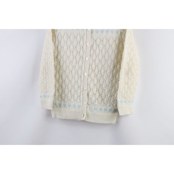 70s Streetwear Womens Small Flower Knit Button Ca… - image 3