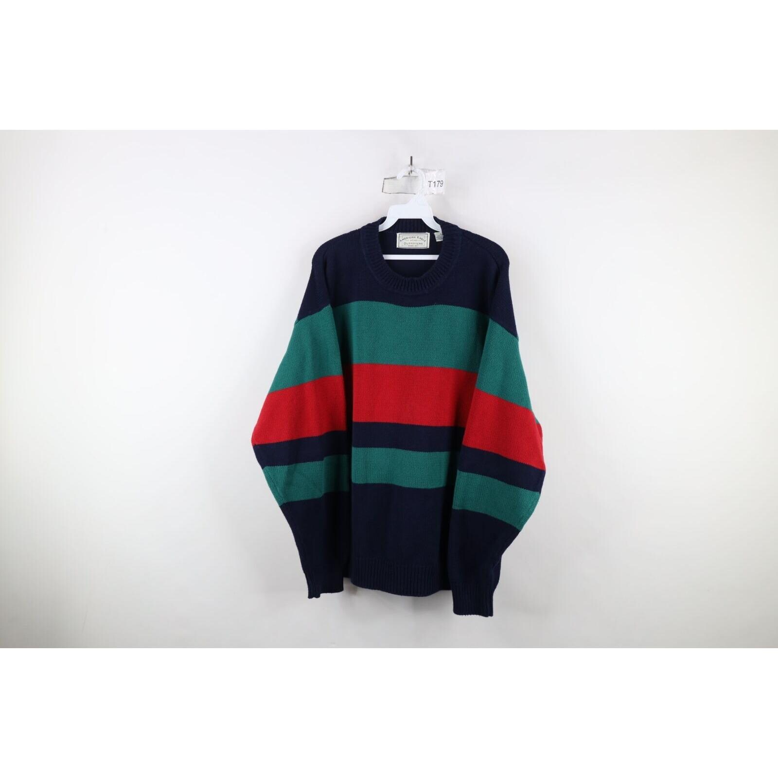 90s American Eagle Outfitters Mens Large Striped Color Block Knit Sweater, Vintage American Eagle Knit Sweater, 1990s Striped Knit Sweater