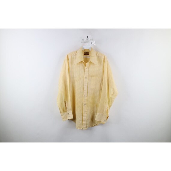 60s 70s Mens Large Distressed Gauzy Weave Collare… - image 1