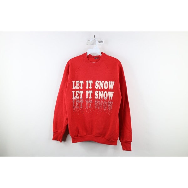 80s Womens Large Faded Spell Out Let It Snow Christmas Sweatshirt Red USA, Vintage Christmas Sweatshirt, 1980s Snow Sweatshirt, Sweatshirt