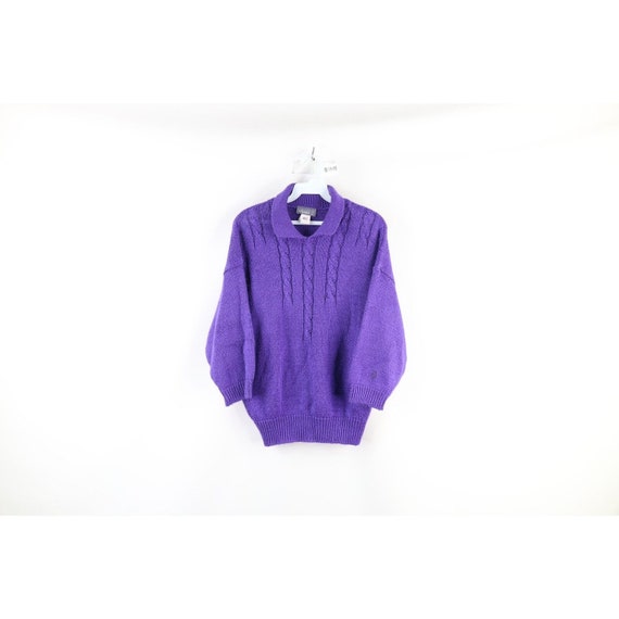90s Streetwear Womens Large Cable Knit Collared P… - image 1