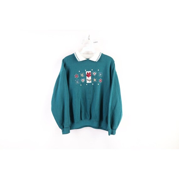 90s Streetwear Womens Small Country Primitive Flower Collared Sweatshirt Vintage Country Primitive Sweatshirt Vintage Flower Sweatshirt Etsy UK