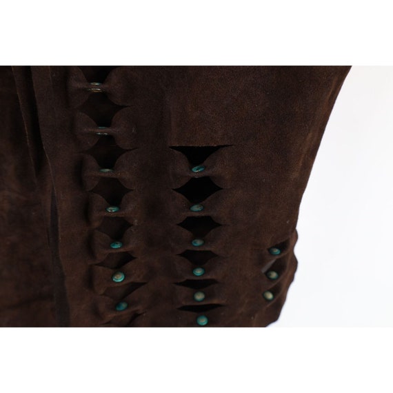 60s Boho Chic Womens M Distressed Studded Suede L… - image 6