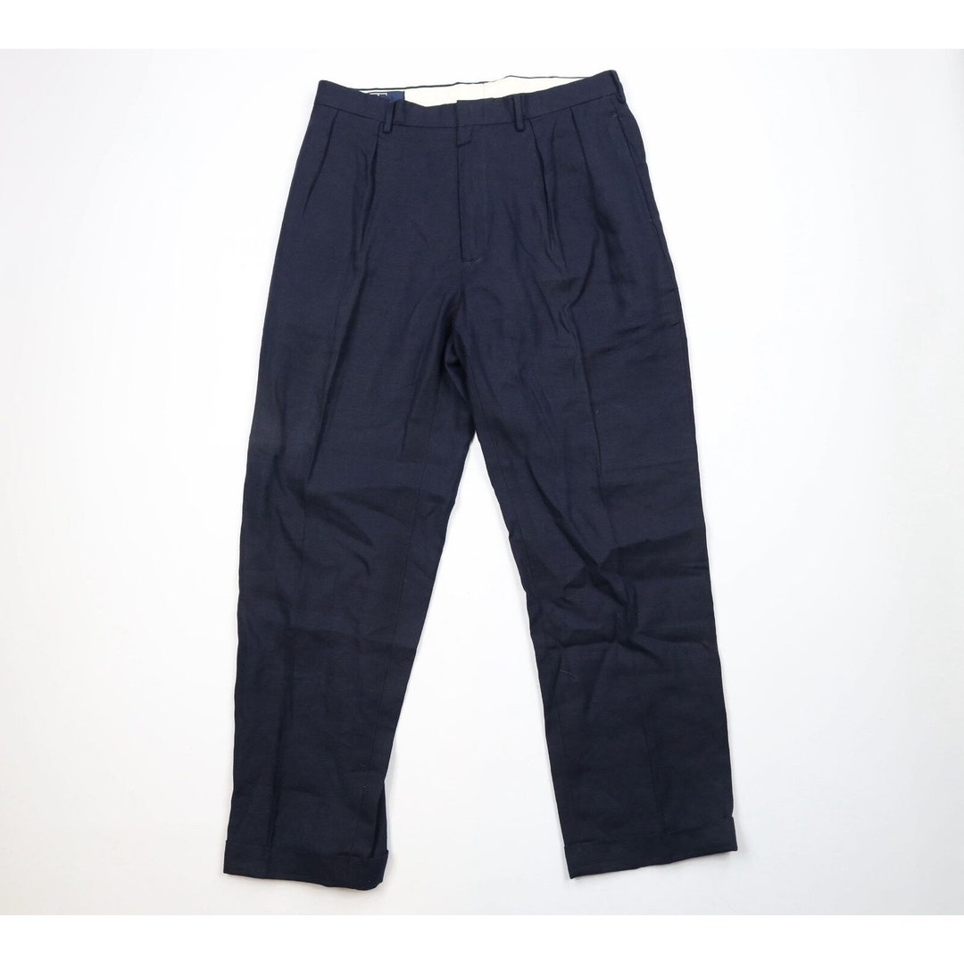 Alan Flusser Rayon x Linen Pants Slacks Men's W34 linen navy blue type Vintage Second Hand