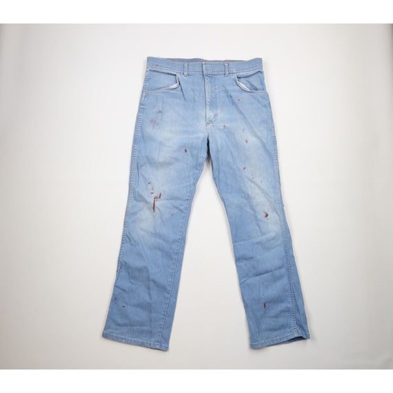 70s Wrangler Mens 36x30 Thrashed Wide Leg Flared … - image 1