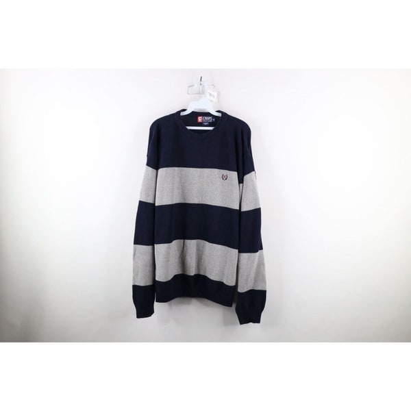 90s Chaps Ralph Lauren Mens XL Crest Striped Color Block Knit Sweater USA, Vintage Ralph Lauren Crest Sweater, 90s Striped Knit Dad Sweater