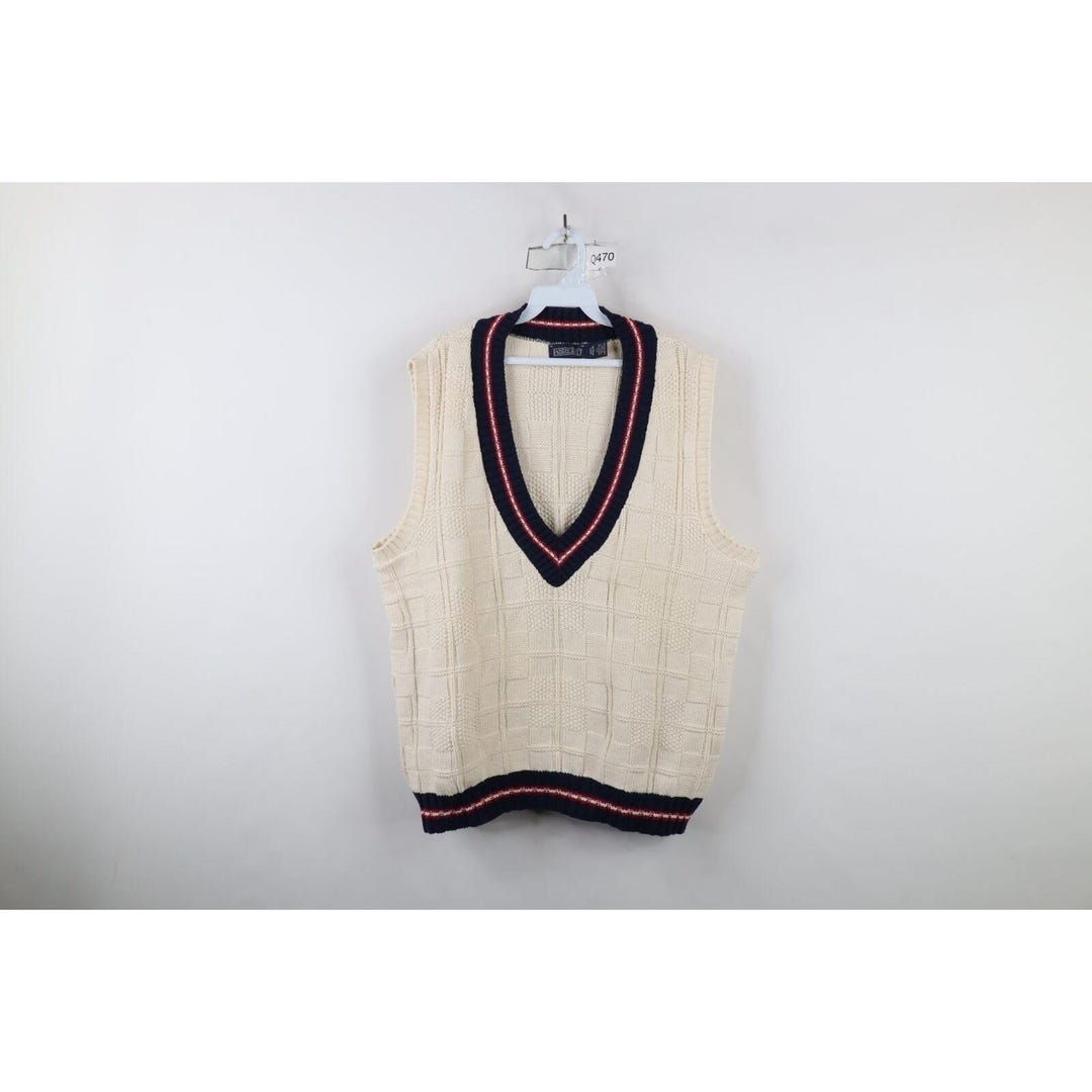 Dapper Sweeter 90s Lands End Mens L Dapper Checkered Cotton Knit V-neck Sweater Vest ...
