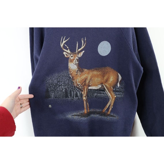 80s Womens Medium Faded Nature Deer Buck Crewneck… - image 4