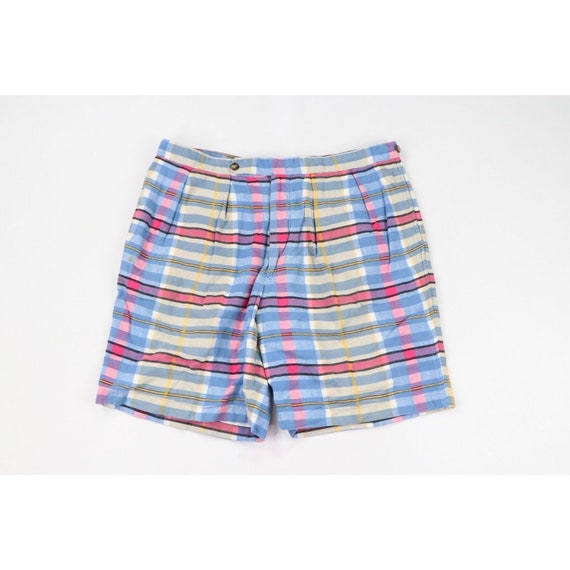 90s Streetwear Mens 36 Pleated India Madras Plaid… - image 1