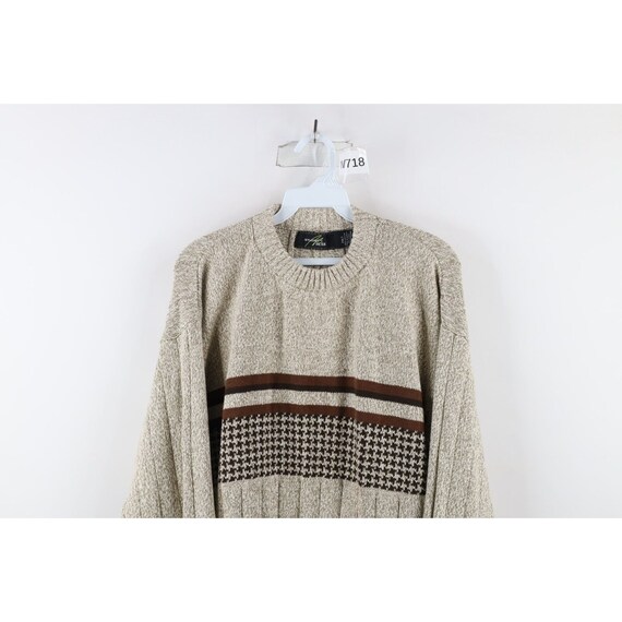 90s Streetwear Mens 2XLT Houndstooth Striped Knit… - image 2