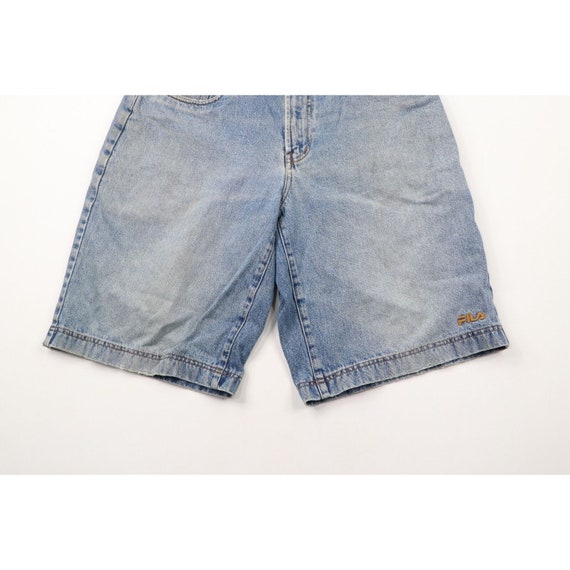 90s FILA Mens Size 34 Distressed Spell Out Denim … - image 3
