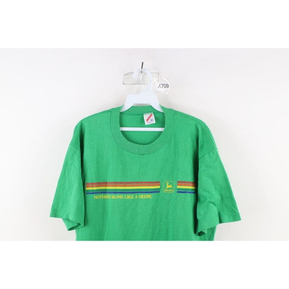 90s John Deere Mens XL Faded Spell Out Rainbow St… - image 2