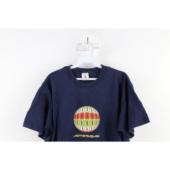 90s Mens Size Large Faded Spell Out Jamiroquai Band T-shirt Blue 