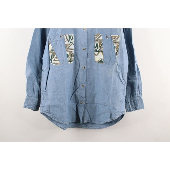 90s Streetwear Womens Small Faded Chambray Abstra… - image 3