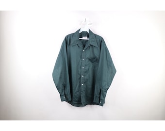 50s 60s Mens Large Thrashed Collared Work Mechanic Button Shirt Green USA, Vintage Mechanic Work Shirt, 1950s Work Shirt, 60s Mechanic Shirt