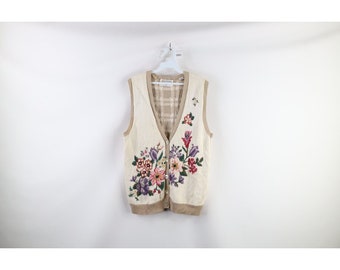 90 s Streetwear Womens Medium Flower brodé Cardigan pull gilet, Streetwear fleur Cardigan pull gilet, gilet pull femme