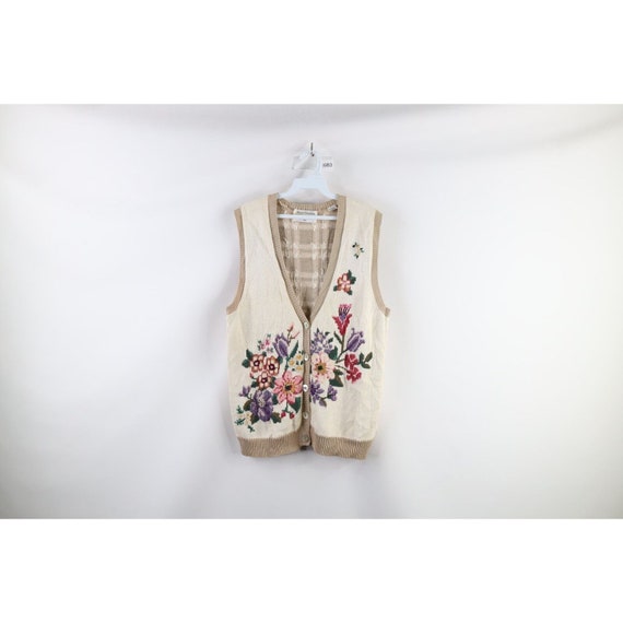 90s Streetwear Womens Medium Flower Embroidered K… - image 1