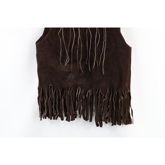 60s Boho Chic Womens M Distressed Studded Fringed… - image 9