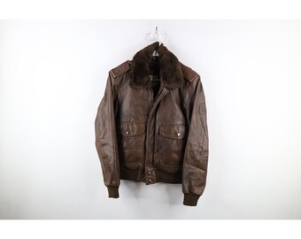 Jaren '70 Streetwear Heren 38 Distressed Lined Leather Flight Bomber Jacket Brown, jaren 1970 Leather Flight Bomber Jacket, jaren 1970 Leren jas, jaren 1970