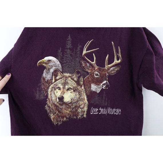 90s Mens Size Large Faded Nature Eagle Wolf Deer … - image 4
