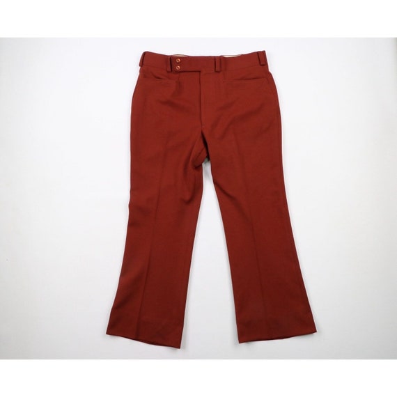 70s Mens 34x28 Knit Wide Leg Bell Bottoms Chino P… - image 1