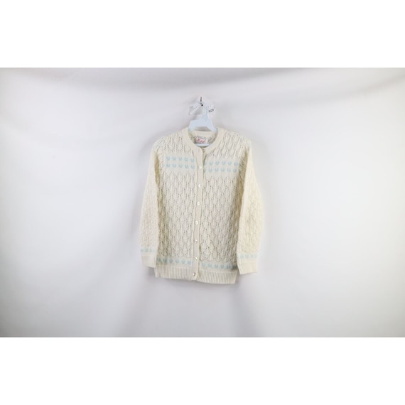 70s Streetwear Womens Small Flower Knit Button Ca… - image 1