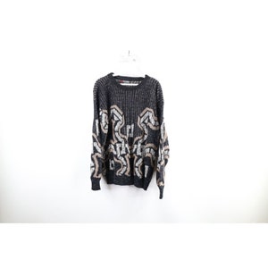 70s Streetwear Womens Large Abstract Striped Knit Crewneck Sweater USA, Vintage Womens Knit Sweater, 1970s Crewneck Sweater, Womens Sweater