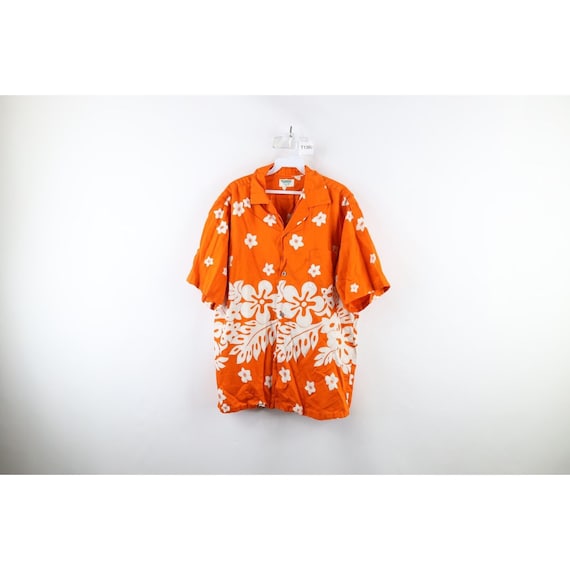 60s 70s Streetwear Mens XL Flower Floral Collared 