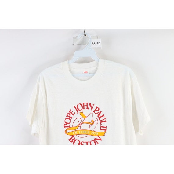 【2plan】Pressing 88 Print Short Sleeve Tee 70s Mens Medium Spell Out 1979 Pope John Paul II Boston