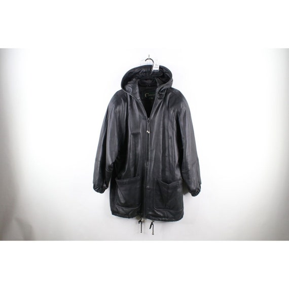 90s Streetwear Womens Medium Distressed Quilted Leather Hooded 